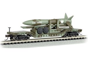 71396 Bachmann 52ft. Center Depressed Flat Car Olive Drab Military Missile